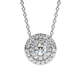 2ct Round Cut VVS1D Diamond Pendant with Chain Double Halo 14k White Gold Finish