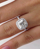 2.5Ct Cushion Cut VVS1/D Diamond Accent Halo Engagement Ring 14K White Gold Over