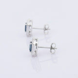 2.1ct Stud Earrings Emerald Cut Blue Sapphire Diamond Halo 14k White Gold Finish