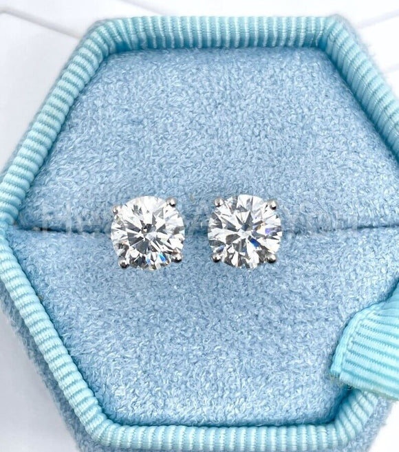 1ct Round Cut Moissanite Solitaire Stud Earrings For Women 14k White Gold Plated