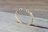 0.5ct Round Cut Pink Ruby Wedding Band 14k Yellow Gold Over Open Bezel Stackable