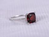 1.5ct Cushion Cut Red Garnet Engagement Ring Solitaire Accent 14k WhiteGold Over