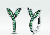 2Ct Round Cut Green Emerald Leaf Design Trendy Hoop Earrings 14K White Gold Over