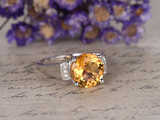 2ct Round Cut Yellow Citrine Stackable Women Engagement Ring 14k White Gold Over