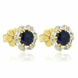 0.7ct Round Cut Blue Sapphire Diamond Halo Stud Earrings 14k Yellow Gold Finish