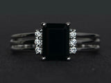 2.8ct Engagement Ring Emerald Cut Black Diamond Split Shank 14k WhiteGold Finish