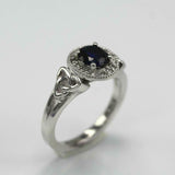 2.3ct Round Blue Sapphire Engagement Ring Halo Celtic Trinity 14k WhiteGold Over