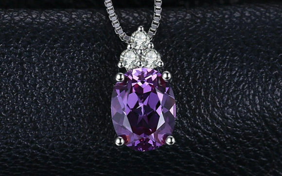 2ct Purple Amethyst Pendant Oval Cut Diamond Petite 14k White Gold Over NO CHAIN