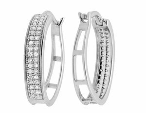 0.7ct Round Cut VVS1 Diamond Two Row Milgrain Hoop Earrings 14k WhiteGold Finish