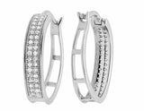 0.7ct Round Cut VVS1 Diamond Two Row Milgrain Hoop Earrings 14k WhiteGold Finish