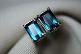 4ct Stud Earrings Radiant Cut London Blue Topaz Solitaire 14k White Gold Finish