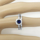 3.5Ct Round Cut Blue Sapphire Bridal Set Vintage Band Rings 14K White Gold Over