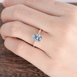 2ct Oval Cut Blue Aquamarine Diamond Accents Engagement Ring 14k RoseGold Finish