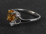 1.7ct Oval Cut Yellow Citrine Engagement Ring 14k White Gold Over Unique Trilogy