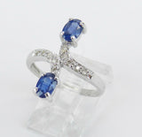 2ct Oval Cut Blue Sapphire Diamond ByPass Engagement Ring 14k White Gold Finish