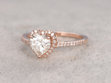 1ct Heart Cut VVS1 Diamond Engagement Ring 14k Rose Gold Finish Halo Heart Shape