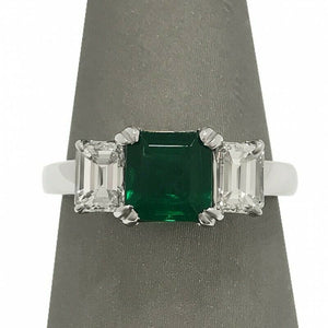 2Ct Asscher Cut Emerald Diamond Trilogy Engagement Ring 14K White Gold Finish