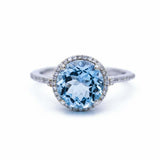 2.5ct Round Cut Blue Aquamarine Engagement Ring Diamond Halo 14k White Gold Over