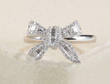 Bow Knot Ribbon Engagement Ring 2.2ct Baguette Cut Diamond 14k White Gold Finish