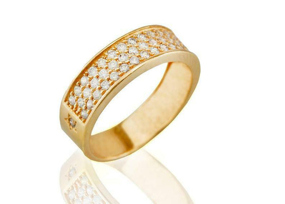 Three Row Half Eternity Wedding Band 2ct Round Cut Diamond 14k YellowGold Finish