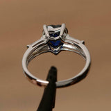 1.2ct Engagement Ring Heart Cut Blue Sapphire Three Stone 14k White Gold Finish