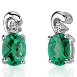 2Ct Oval Cut Green Emerald Diamond Petite Stud Earrings 14K White Gold Finish