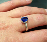 1.5ct Engagement Ring Oval Cut Blue Sapphire Solitaire 14k White Gold Finish