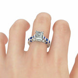 3Ct Emerald Cut Diamond Sapphire Vintage Engagement Ring 14K White Gold Finish