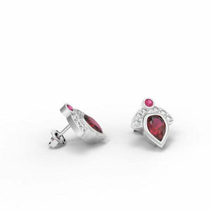 1ct Stud Earrings Pear Cut Pink Ruby Crown Design 14k White Gold Finish