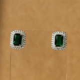 2Ct Radiant Cut Green Emerald Diamond Halo Stud Earrings 14K White Gold Finish