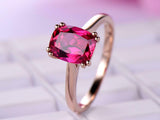 2ct Cushion Cut Pink Ruby Engagement Ring Dual Prong Solitaire 14k RoseGold Over