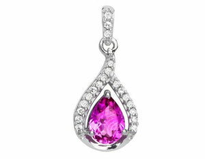 0.15ct Pear Cut Pink Sapphire Pendant Teardrop 14k White Gold Finish NO CHAIN