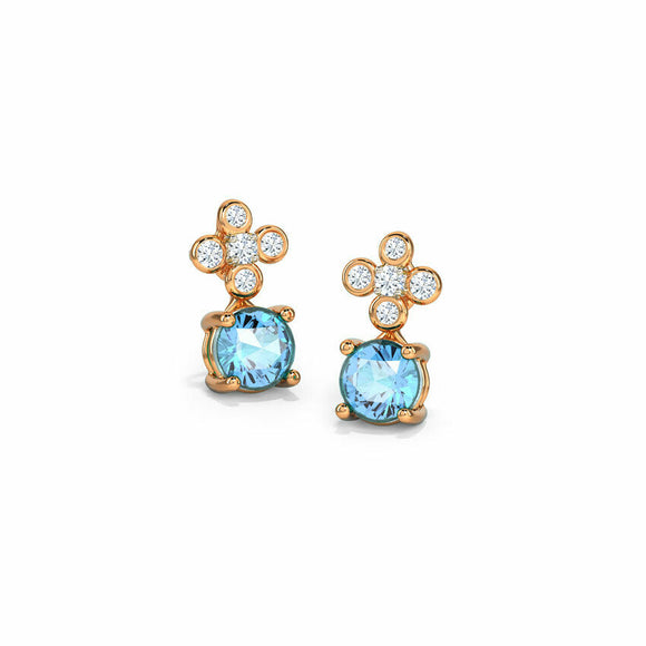 2ct Drop Earrings Round Cut Aquamarine Partywear Design 14k Rose Gold Finish