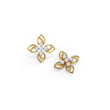 0.6ct Stud Earrings Round Cut Diamond Floral Petite Design 14k YellowGold Finish