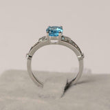 1ct Engagement Ring Oval Cut Blue Topaz Heart Split Shank 14k White Gold Finish