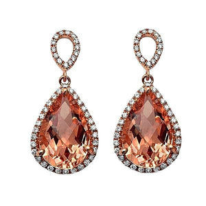 4Ct Pear Cut Peach Morganite Halo Filigree Tear Drop Earrings 14K Rose Gold Over