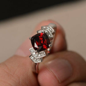 2ct Cushion Cut Red Garnet Proposal Wedding Engagement Ring 18k WhiteGold Finish