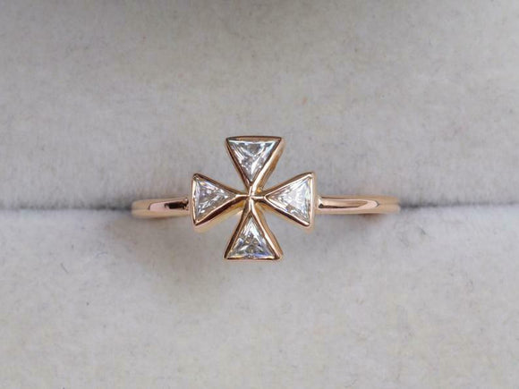 1ct Engagement Ring Trillion Cut Diamond Celtic Cross 14k Rose Gold Finish