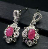 2.6ct Drop Earrings Oval Cut Pink Ruby Cocktail Design 14k White Gold Finish