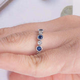 1.5ct Round Cut Blue Sapphire Wedding Band Bezel Set Eternity 14k WhiteGold Over