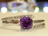 2ct Engagement Ring Round Cut Amethyst Bypass Split Shank 14k White Gold Finish