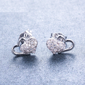 0.5ct Round Diamond Heart Shape Love Design Stud Earrings 14k White Gold Finish