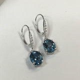 2ct Dangle Earrings Oval London Blue Topaz Diamond LeverBack 14k White Gold Over