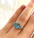 3.5ct Engagement Ring Oval Cut Blue Topaz Art Deco 14k White Gold Finish