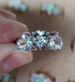 2.5ct Heart Cut Blue Aquamarine Split Shank Trilogy Ring 14k White Gold Finish