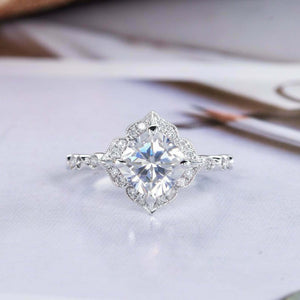 1.5ct Cushion Cut Diamond Engagement Ring Halo Milgrain 14k White Gold Finish