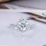 1.5ct Cushion Cut Diamond Engagement Ring Halo Milgrain 14k White Gold Finish