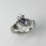 1ct Heart Cut Blue Tanzanite Engagement Ring Diamond Claddagh 14k WhiteGold Over