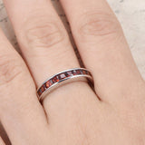 2ct Princess Cut Red Garnet Channel Set Half Eternity Band 14k White Gold Finish