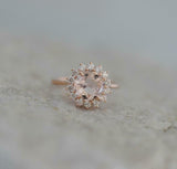 2ct Round Cut Peach Morganite Engagement Ring Diamond Floral 14k RoseGold Finish